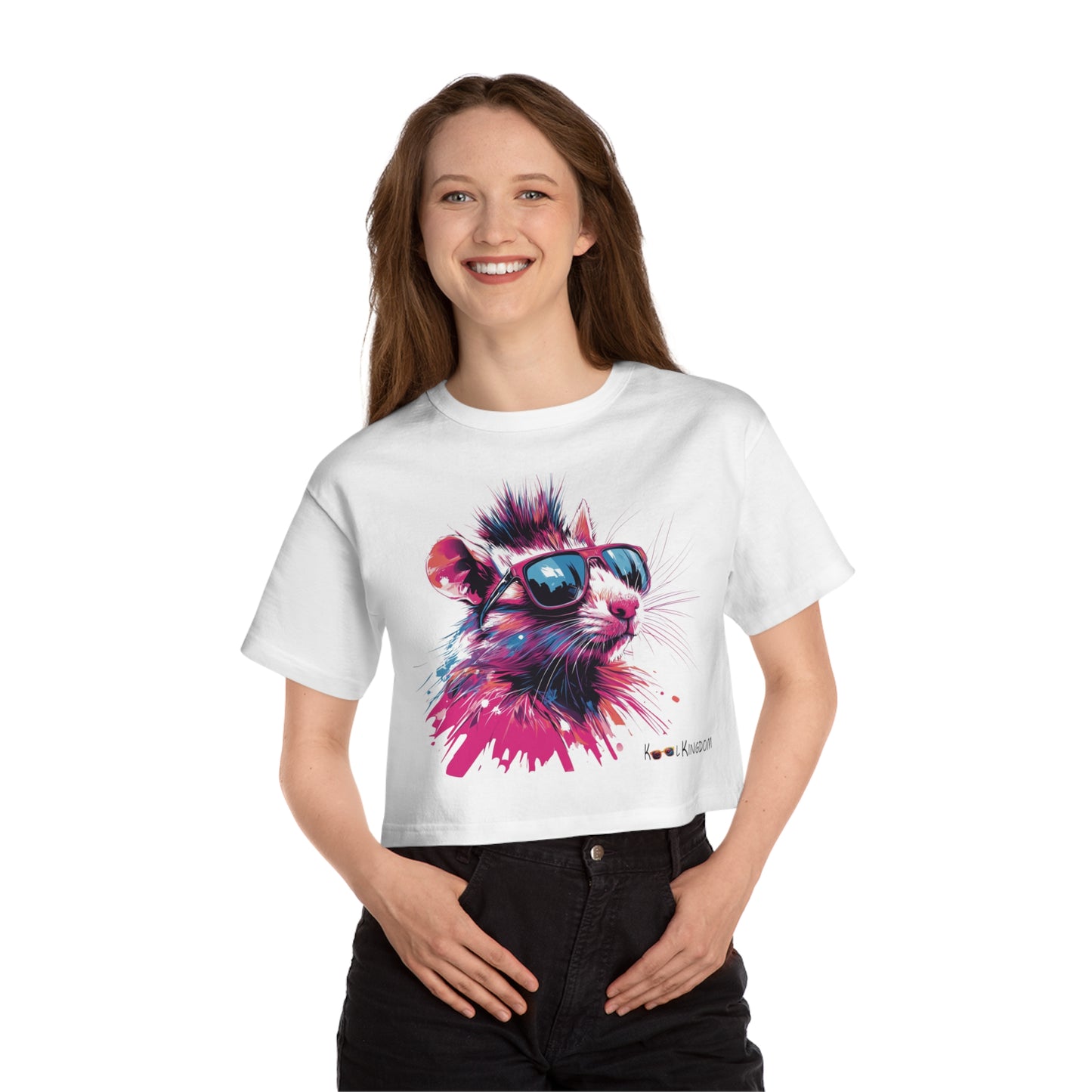 Cropped T-Shirt - Psychedelic Rat with Sunglasses