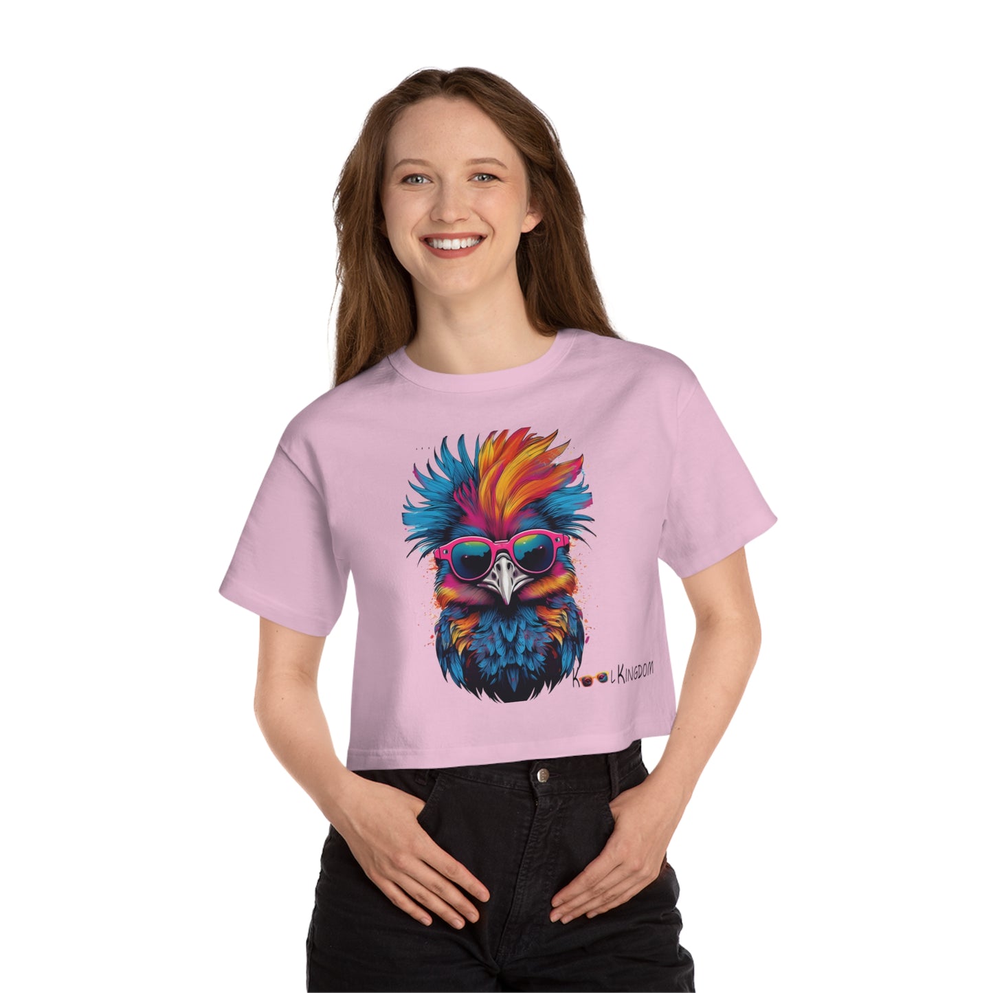 Cropped T-Shirt - Psychedelic Ostrich with Sunglasses