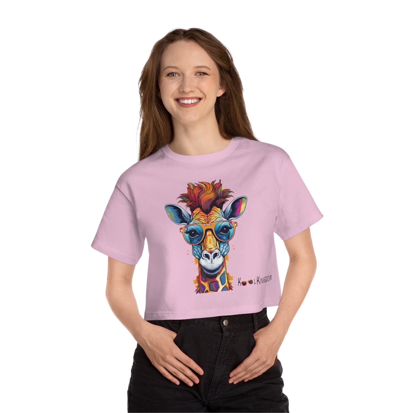 Cropped T-Shirt - Psychedelic Giraffe with Sunglasses