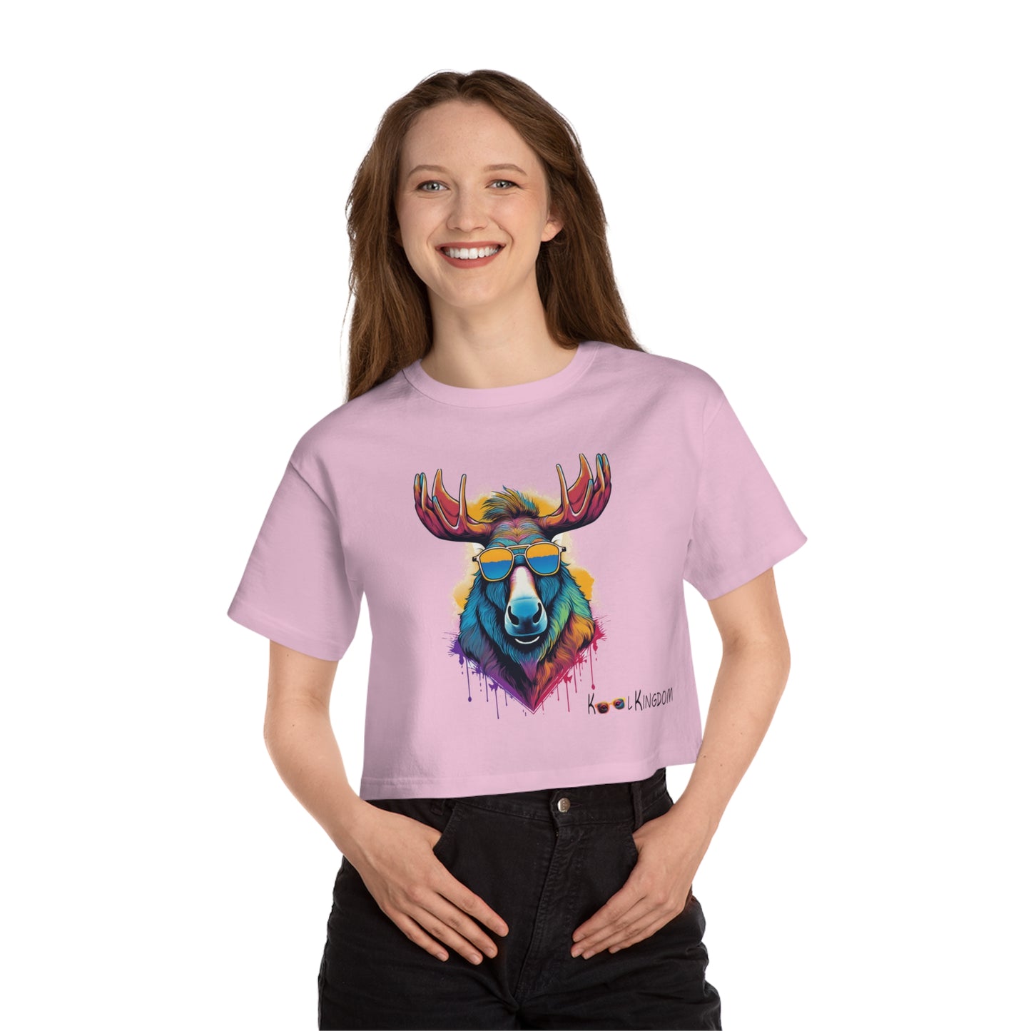 Cropped T-Shirt - Psychedelic Moose with Sunglasses