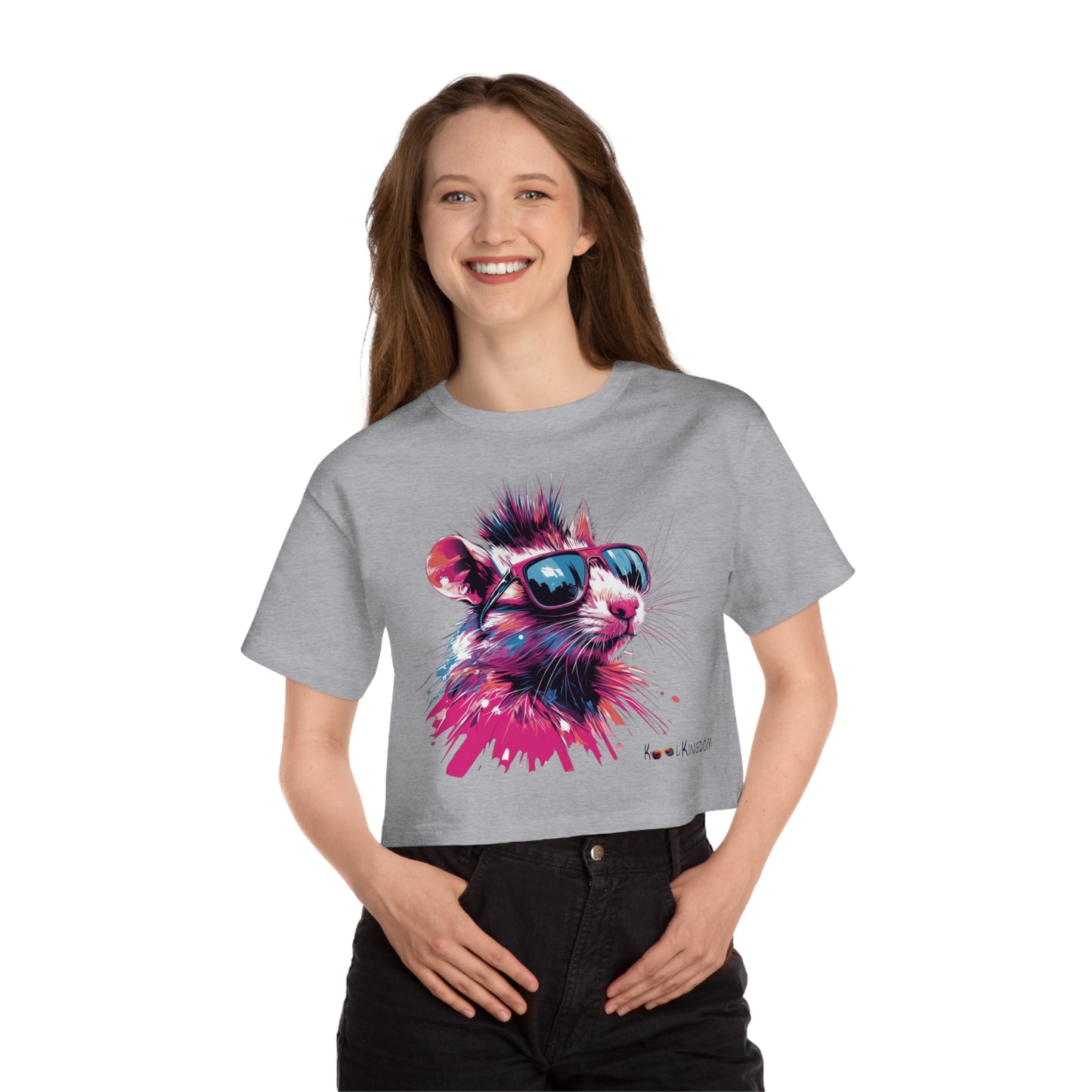 Cropped T-Shirt - Psychedelic Rat with Sunglasses