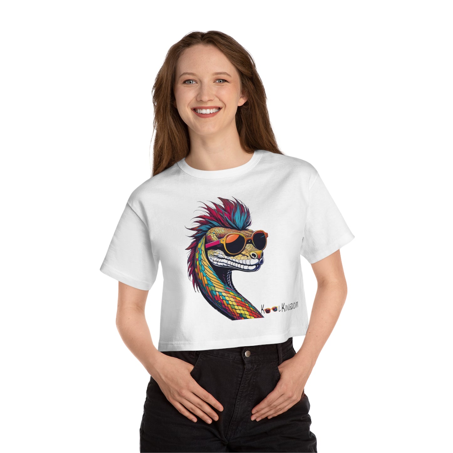 Cropped Tee - Psychedelic Snake with Sunglasses