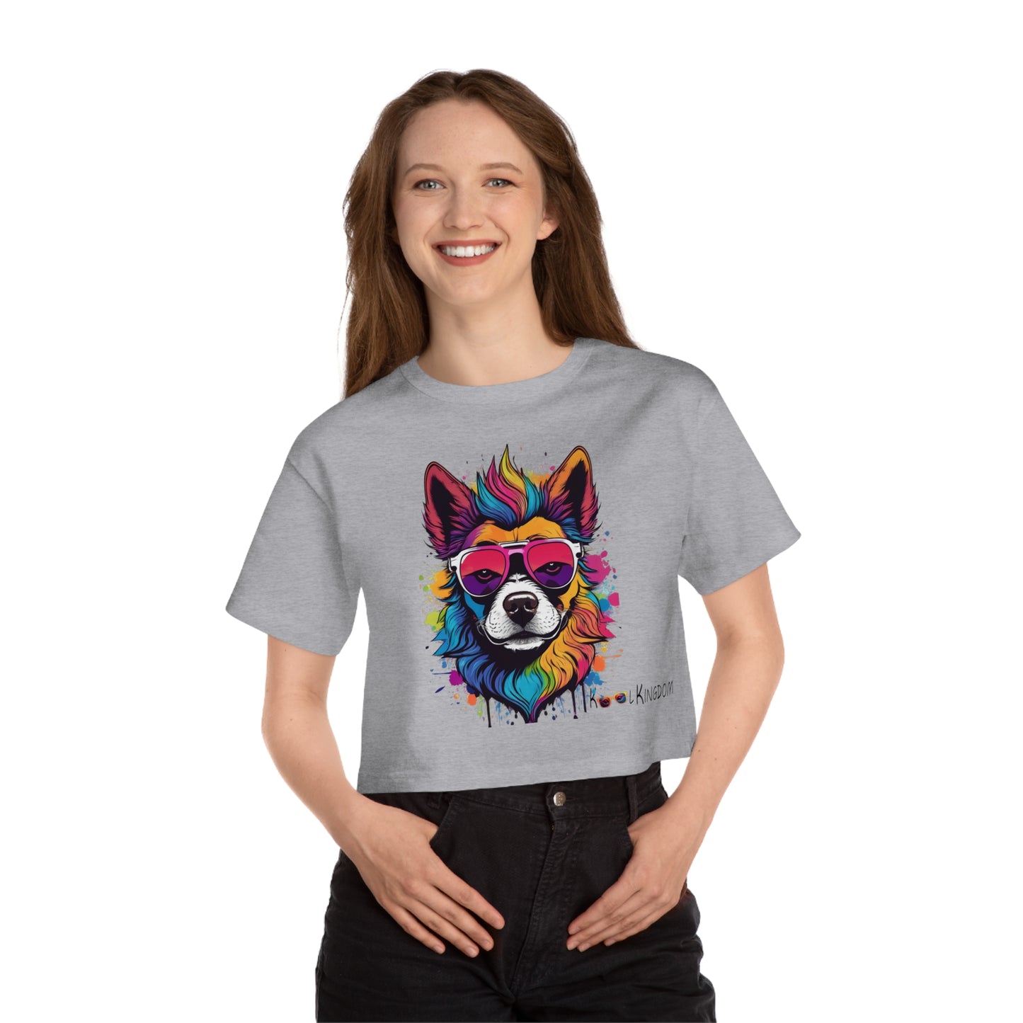 Cropped Tee - Psychedelic Dog with Sunglasses