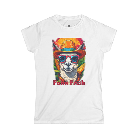 Women's Tee - Farm Fresh Llama Farmer with Colorful Cornfield Background