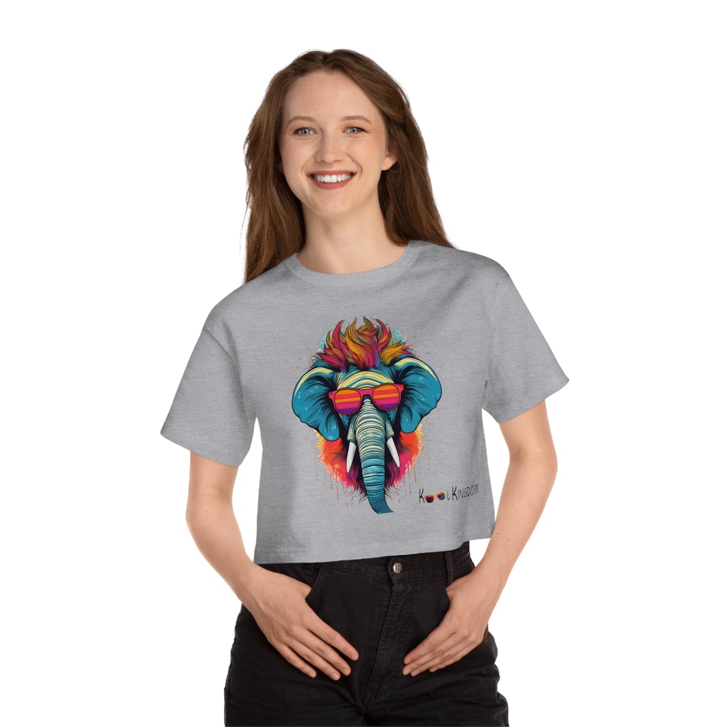 Cropped T-Shirt - Psychedelic Elephant with Sunglasses