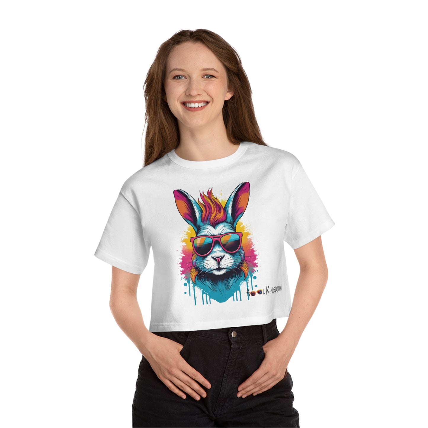 Cropped T-Shirt with Psychedelic Rabbit Design | Kool Kingdom Collection