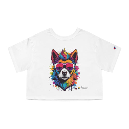 Cropped Tee - Psychedelic Dog with Sunglasses