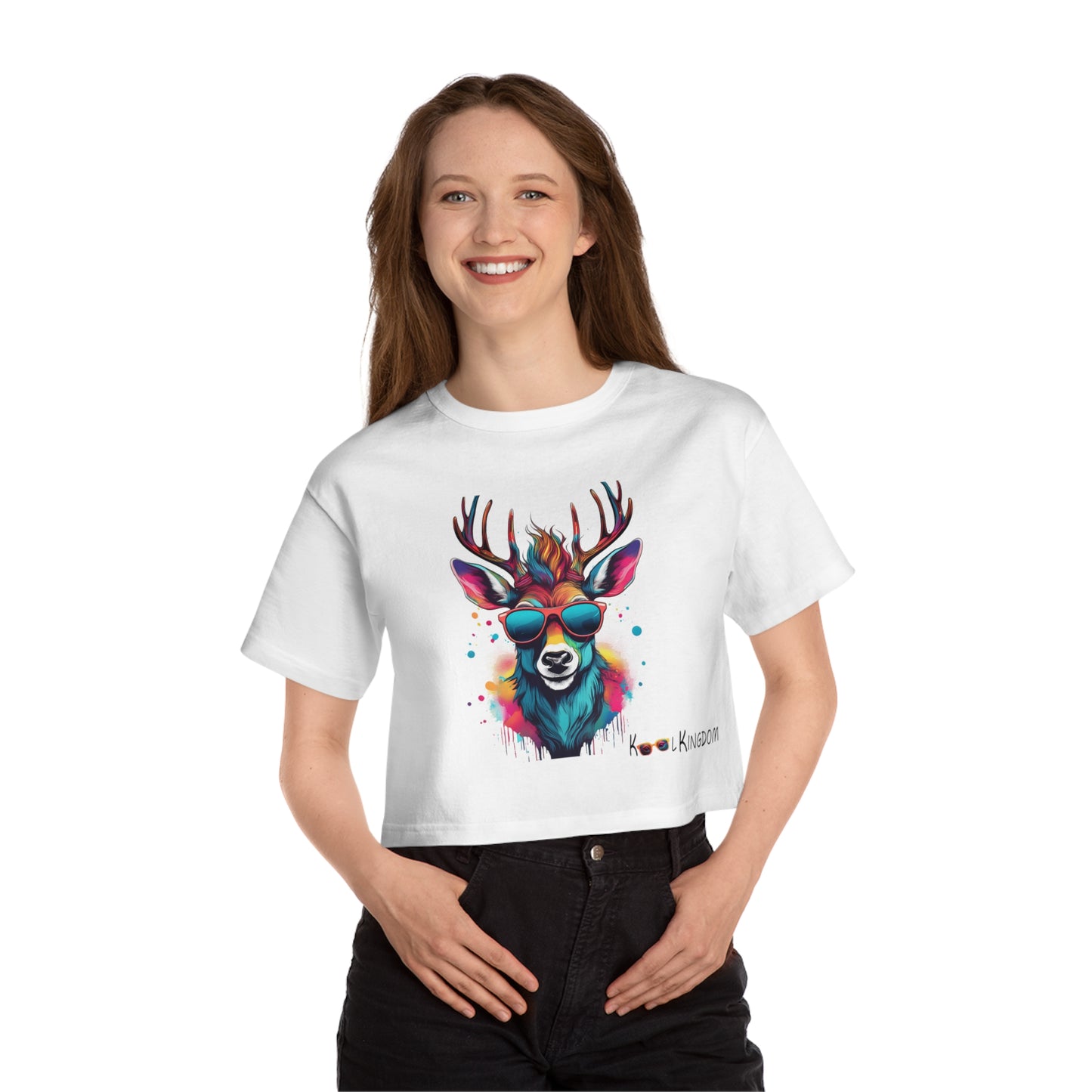 Cropped T-Shirt - Psychedelic Deer with Sunglasses