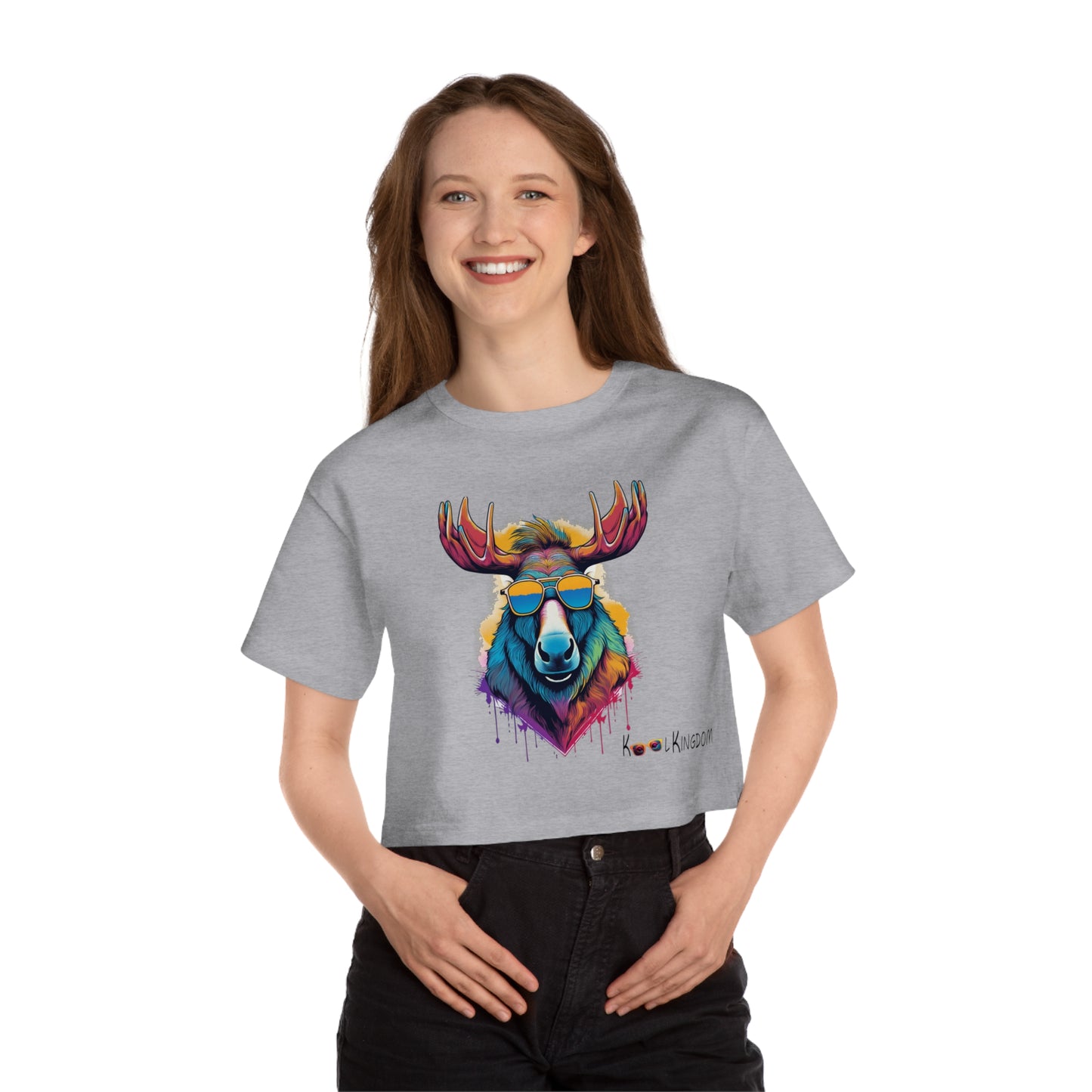 Cropped T-Shirt - Psychedelic Moose with Sunglasses