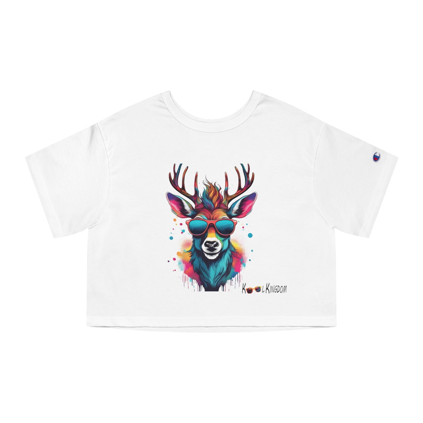 Cropped T-Shirt - Psychedelic Deer with Sunglasses