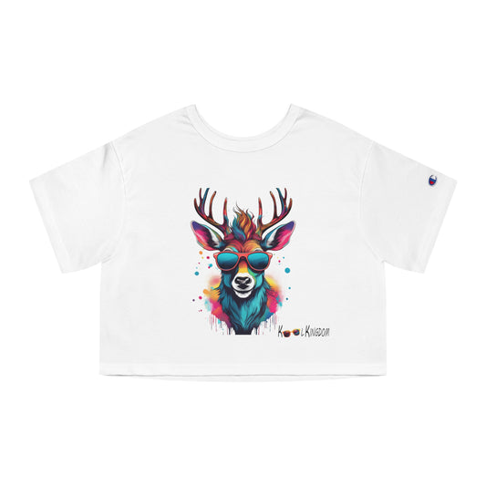 Cropped T-Shirt - Psychedelic Deer with Sunglasses