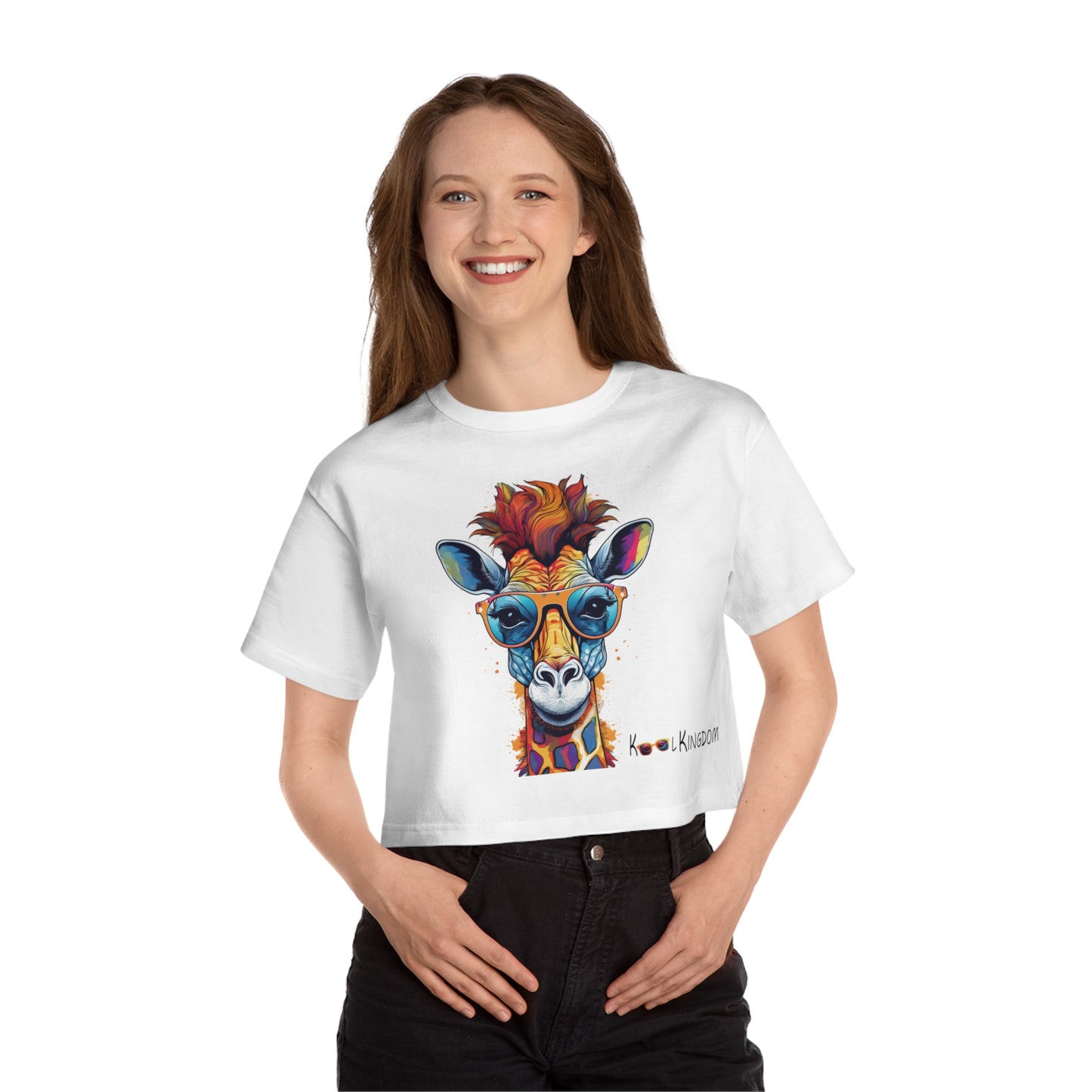 Cropped T-Shirt - Psychedelic Giraffe with Sunglasses