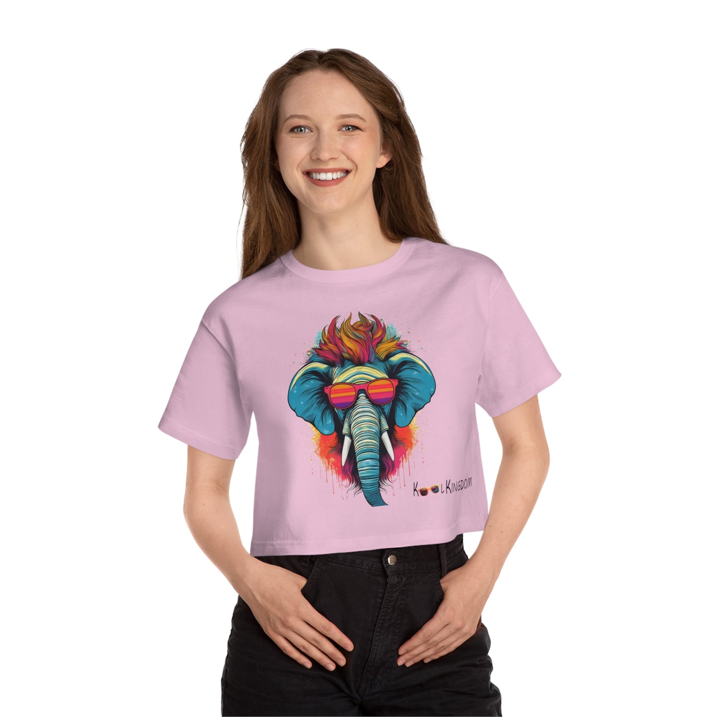 Cropped T-Shirt - Psychedelic Elephant with Sunglasses