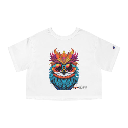 Cropped T-Shirt Psychedelic Owl with Sunglasses Design - Kool Kingdom Collection