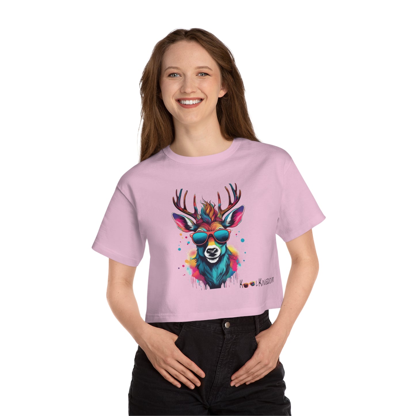 Cropped T-Shirt - Psychedelic Deer with Sunglasses