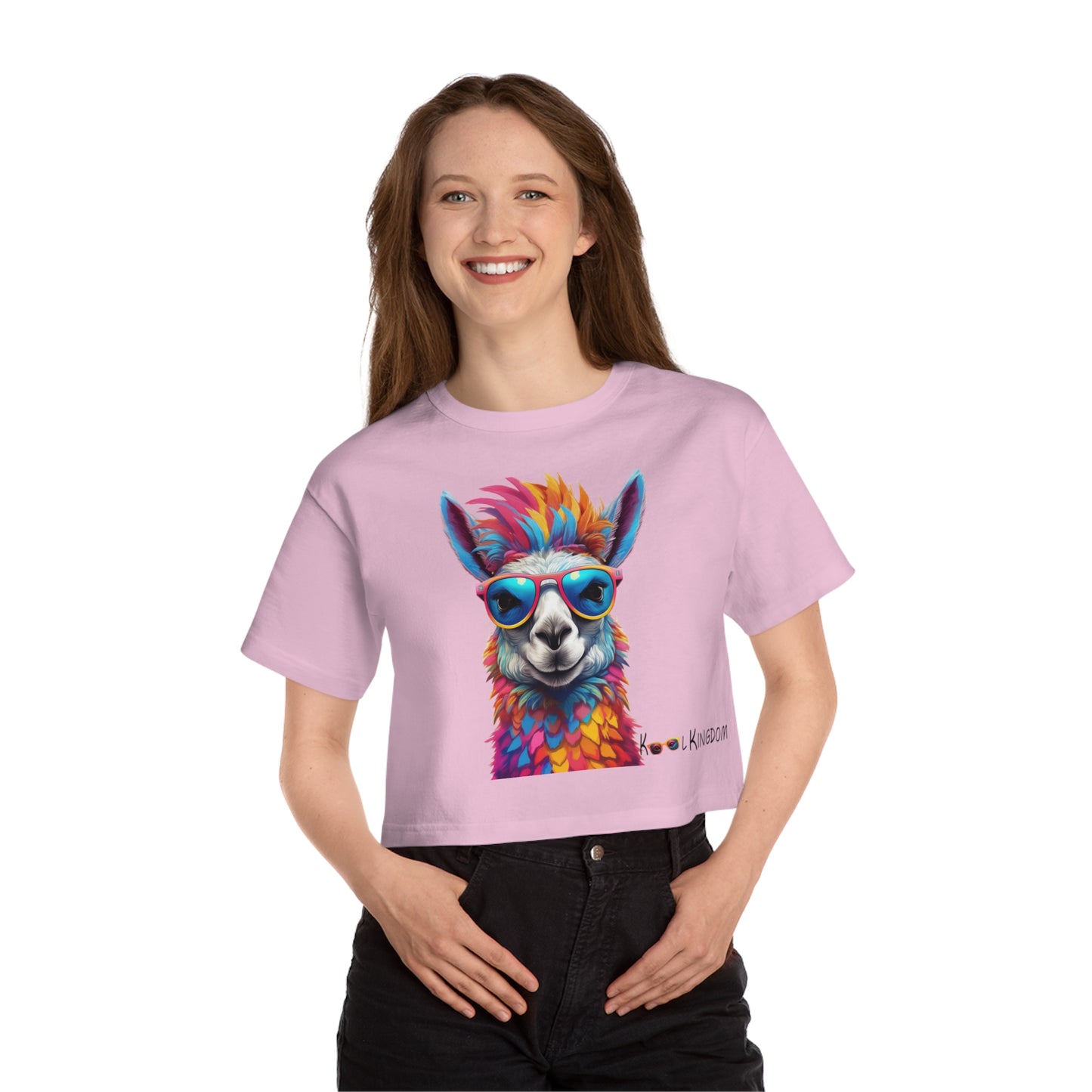 Cropped T-Shirt - Psychedelic Llama with Sunglasses