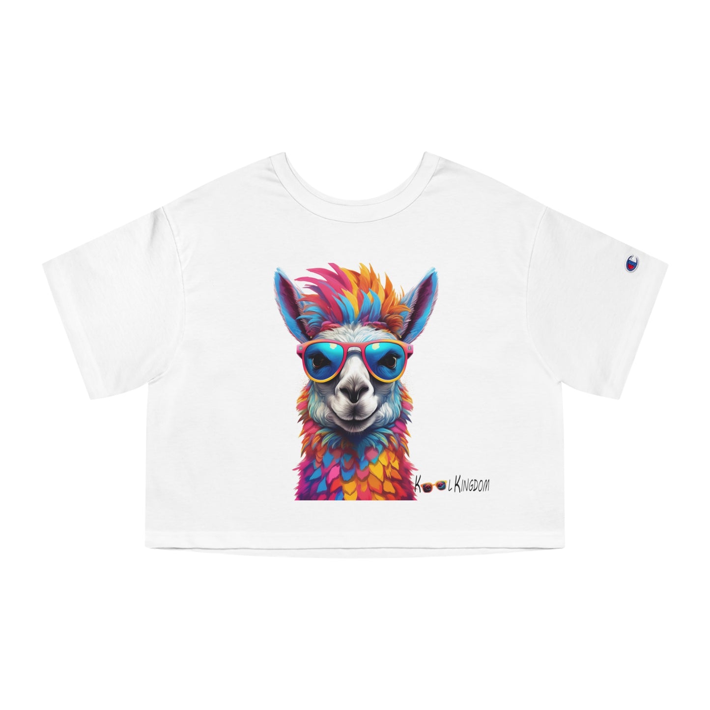 Cropped T-Shirt - Psychedelic Llama with Sunglasses