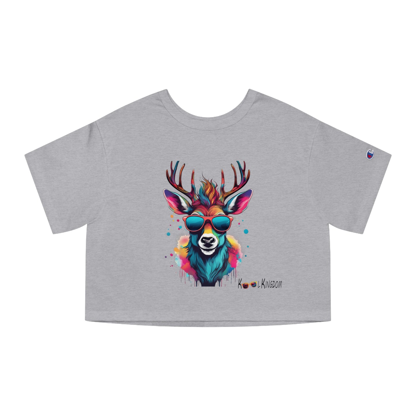 Cropped T-Shirt - Psychedelic Deer with Sunglasses