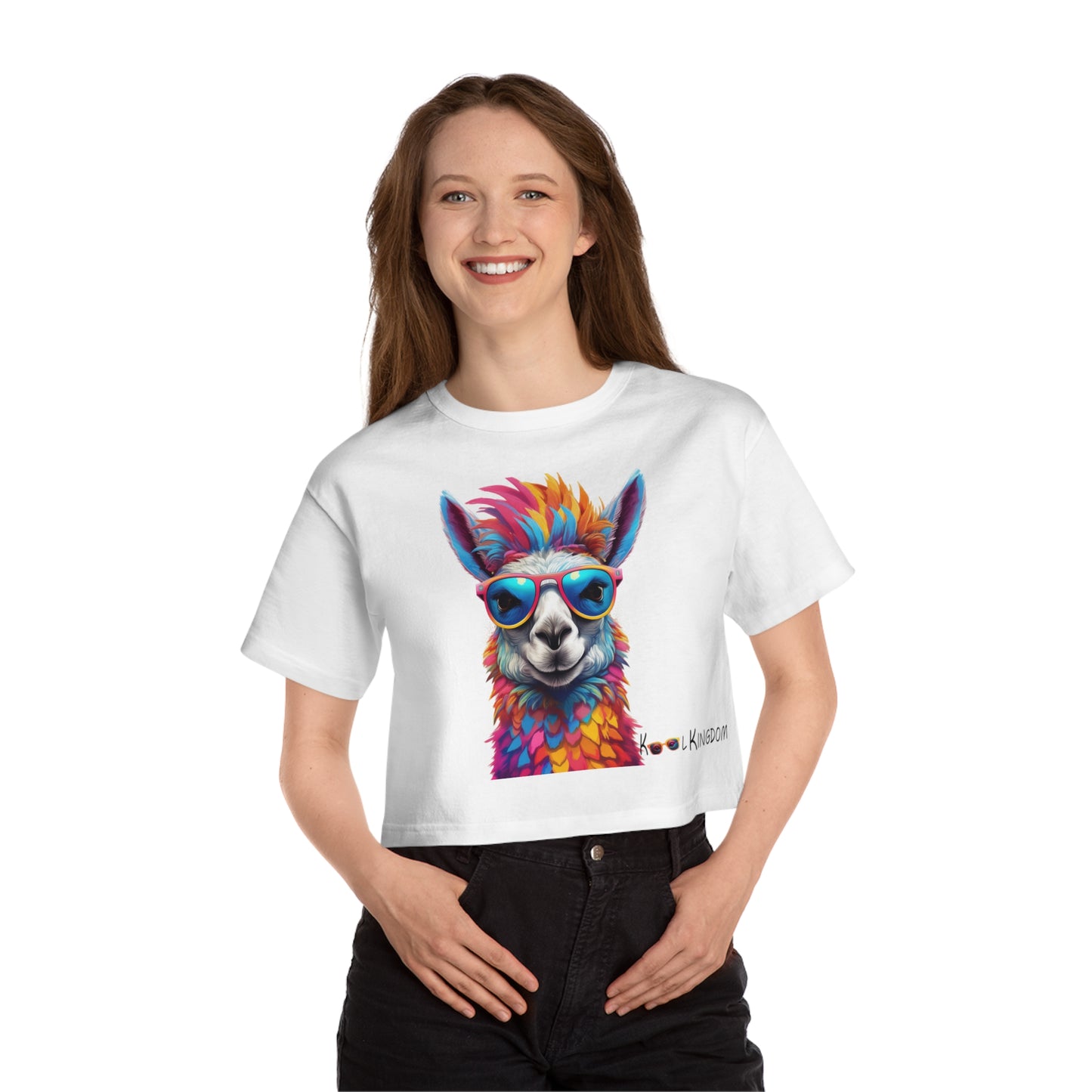 Cropped T-Shirt - Psychedelic Llama with Sunglasses