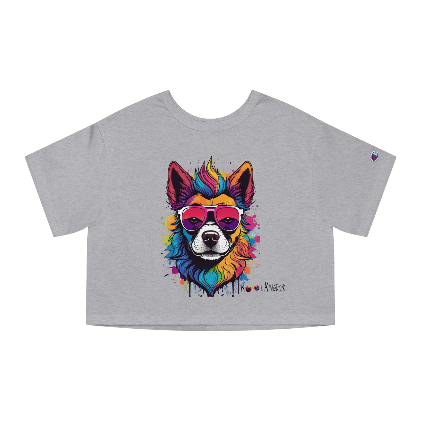 Cropped Tee - Psychedelic Dog with Sunglasses