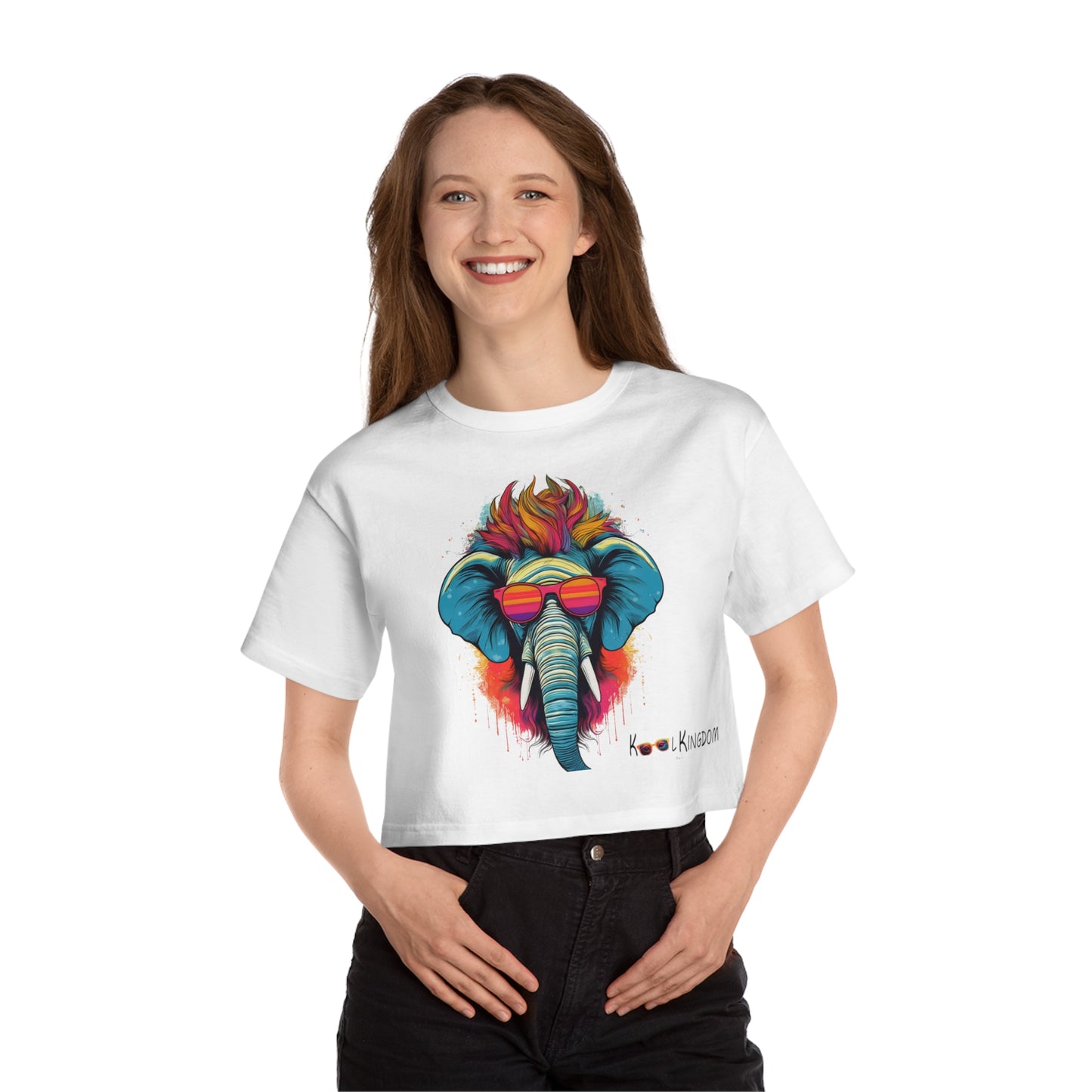 Cropped T-Shirt - Psychedelic Elephant with Sunglasses