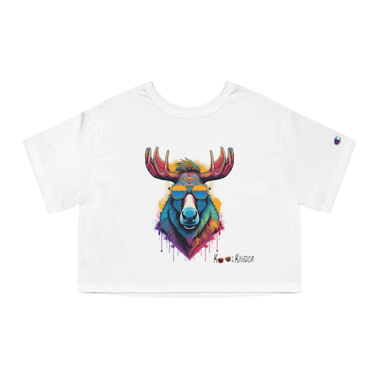 Cropped T-Shirt - Psychedelic Moose with Sunglasses