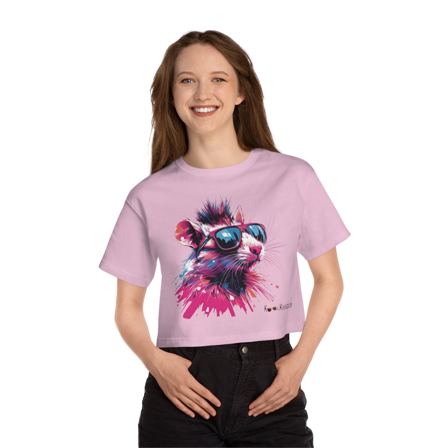 Cropped T-Shirt - Psychedelic Rat with Sunglasses