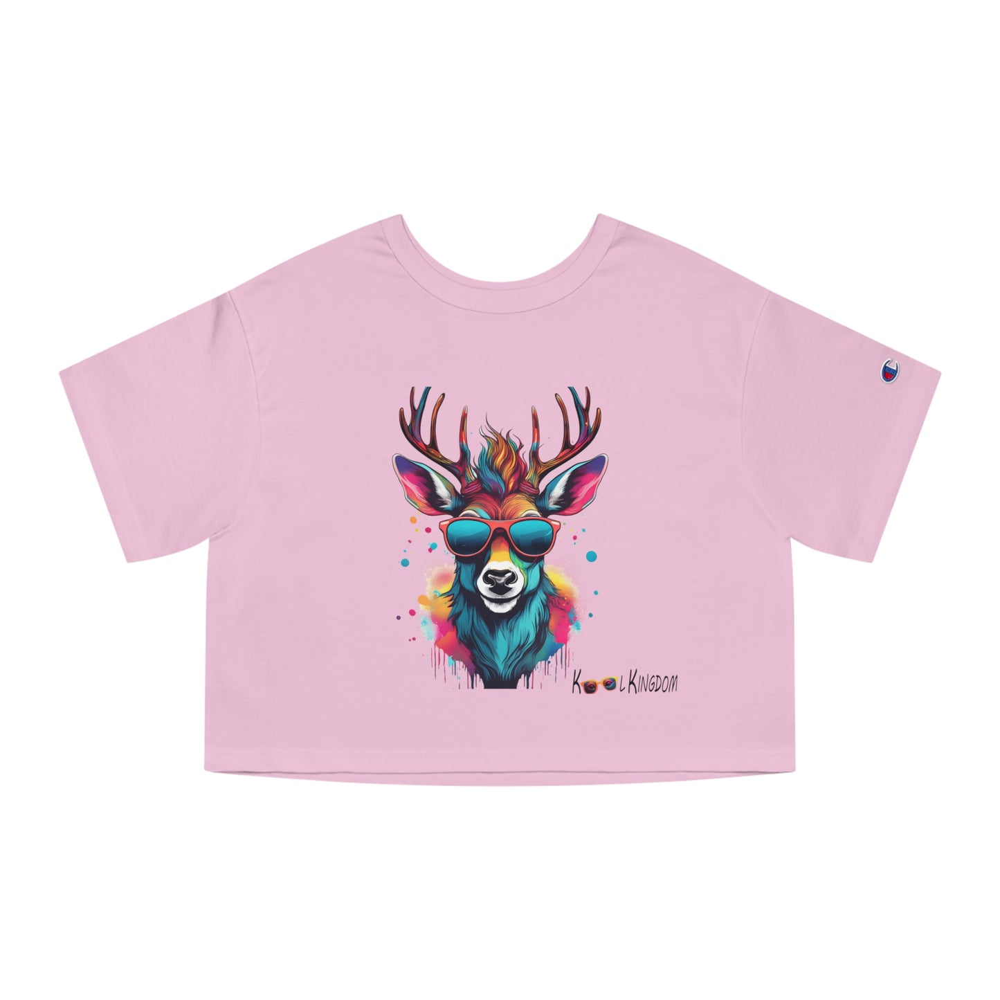 Cropped T-Shirt - Psychedelic Deer with Sunglasses